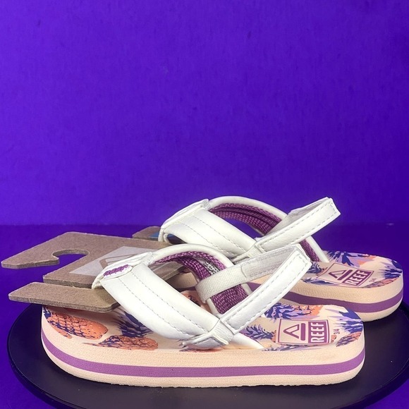 REEF Toddler Girls White/ Pink White Ahi Slingback Sandals Shoe Size 3/4-NEW - Picture 3 of 6